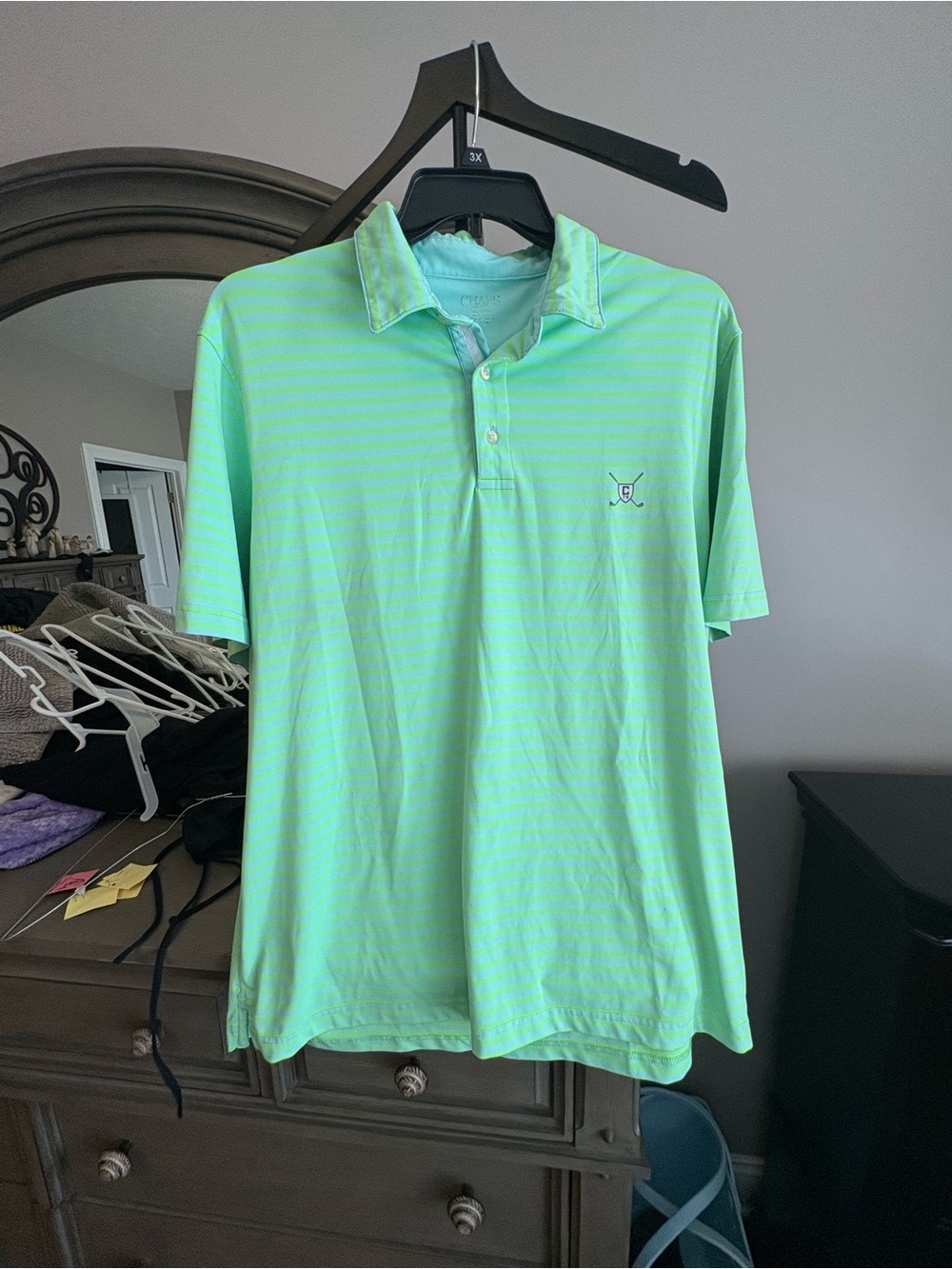 CHAPS Men's Green Striped Performance Polo Shirt